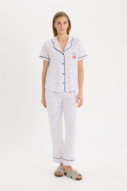 Ensemble Pyjama Top boutonné à manches courtes et pantalon à taille élastique