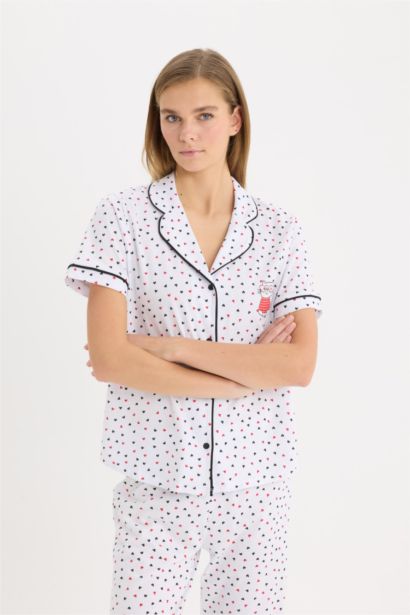 Ensemble Pyjama Top boutonné à manches courtes et pantalon à taille élastique