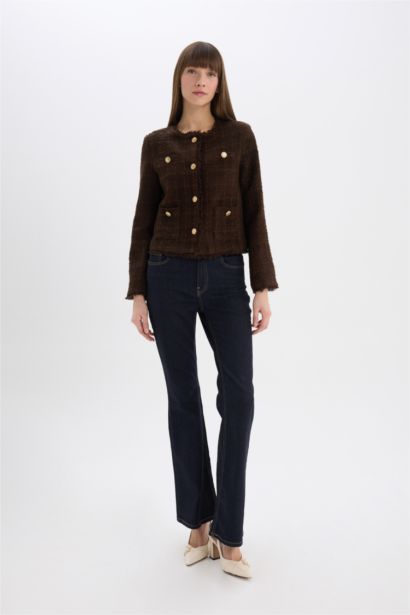 Regular Fıt Bisiklet Yaka Tweed Blazer Ceket