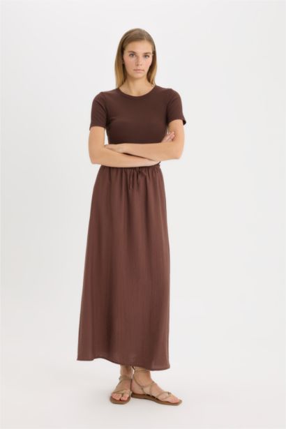 A Cut Normal Waist Maxi Skirt