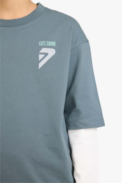 تيشيرت اولاد بأكمام طويلة اوفر سايز مطبوع برقبة مستديرة