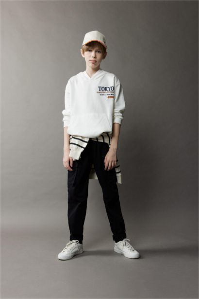 Boy Oversize Fit Hooded Back Printed Sweatshirt