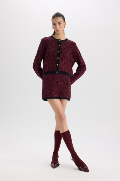 Mini jupe en tricot A-line à imprimé léopard