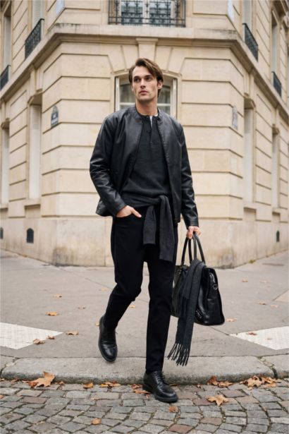 Waterproof Slim Fit Stand Collar Faux Leather Jacket