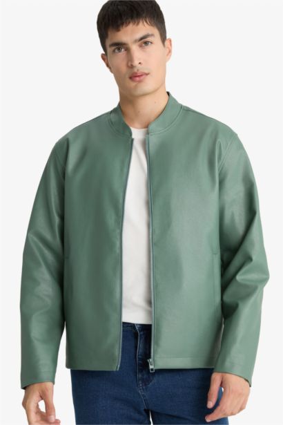 Su İtici Slim Fıt Suni Deri Mont