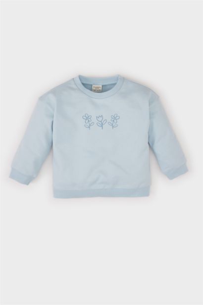 Bisiklet Yaka Çiçekli Sweatshirt Kız Bebek