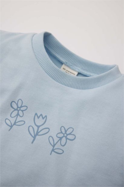 Bisiklet Yaka Çiçekli Sweatshirt Kız Bebek