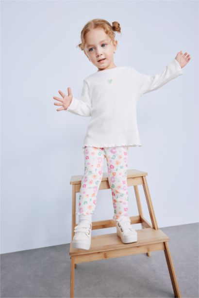 T-shirt imprimé à col rond et manches longues pour bébé fille