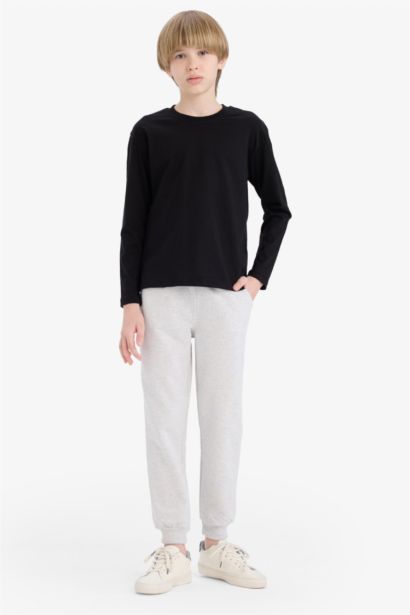 T-shirt basique uni à col rond et manches longues pour garçon