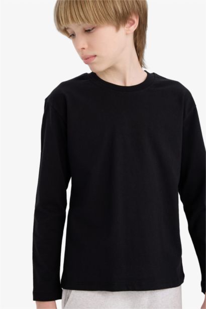 T-shirt basique uni à col rond et manches longues pour garçon