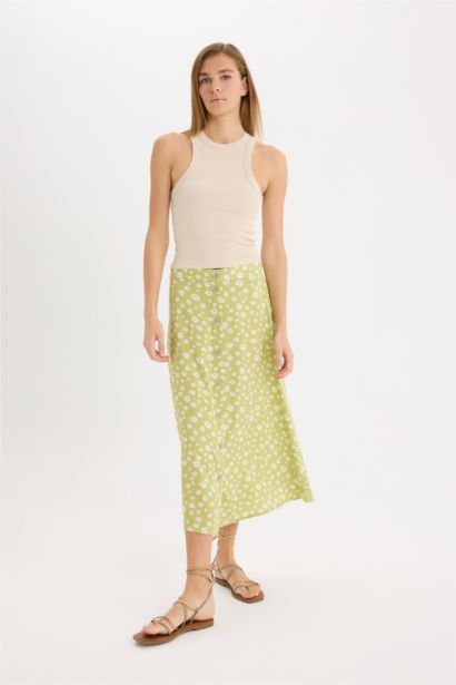 A Line Floral High Waist Midi Skirt