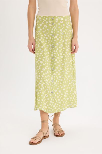 A Line Floral High Waist Midi Skirt