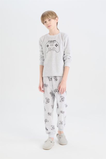Boy Crew Neck Printed Top Bottom Velvet 2 Piece Pajama Set