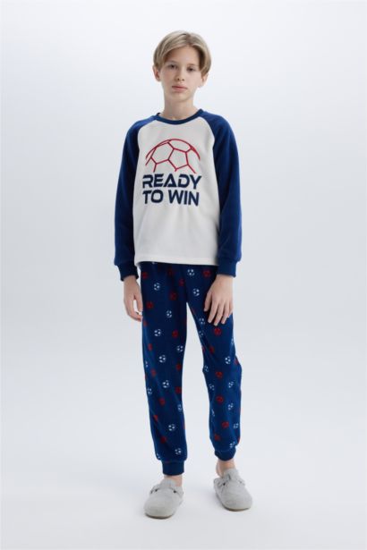 Erkek Çocuk Polar Pijama Takımı Baskılı Uzun Kollu Üst Beli Lastikli Uzun Alt