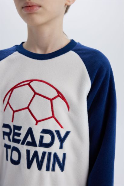 Erkek Çocuk Polar Pijama Takımı Baskılı Uzun Kollu Üst Beli Lastikli Uzun Alt