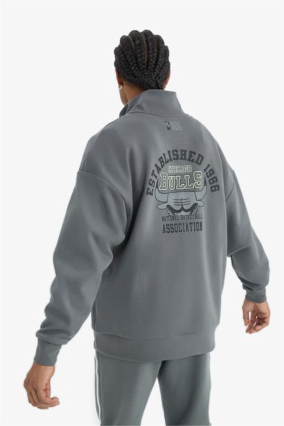 NBA Chicago Bulls Oversize Geniş Kalıp Fermuarlı Dik Yaka Skuba Dalgıç Kumaş Sweatshirt