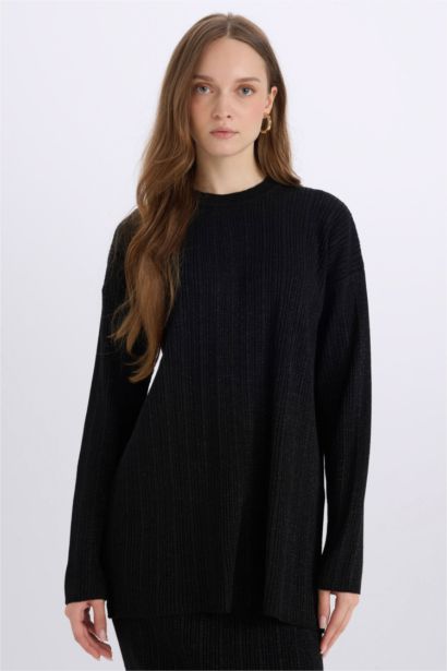 Relax Fit Crew Neck Basic Knit Pullover Tunic