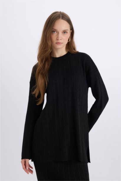 Relax Fit Crew Neck Basic Knit Pullover Tunic