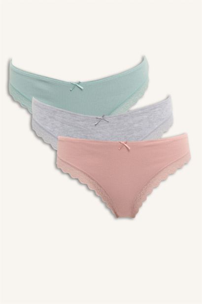 Fall in Love Lace Detailed Ribbed 3 Piece Brazilian Panties