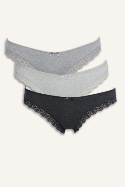 Lace Detail Ribbed 3 Piece Brazilian Panties