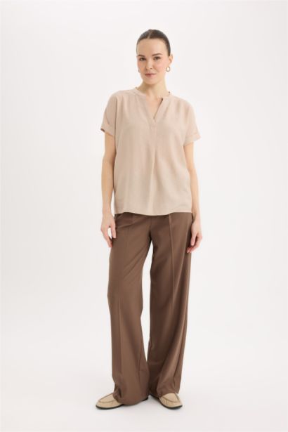 Regular Fit Crew Neck Short Sleeve Blouse