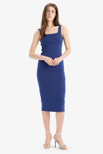 Bodycon Square Collar Camisole Sleeveless Midi Dress