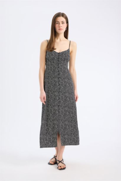 Straıght Fıt Çiçekli Maroken Midi Elbise