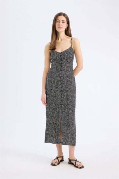 Straıght Fıt Çiçekli Maroken Midi Elbise