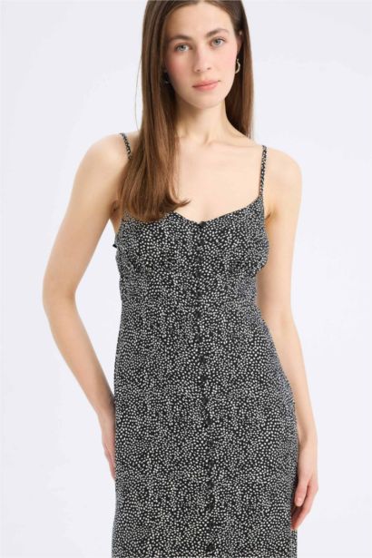 Straıght Fıt Çiçekli Maroken Midi Elbise