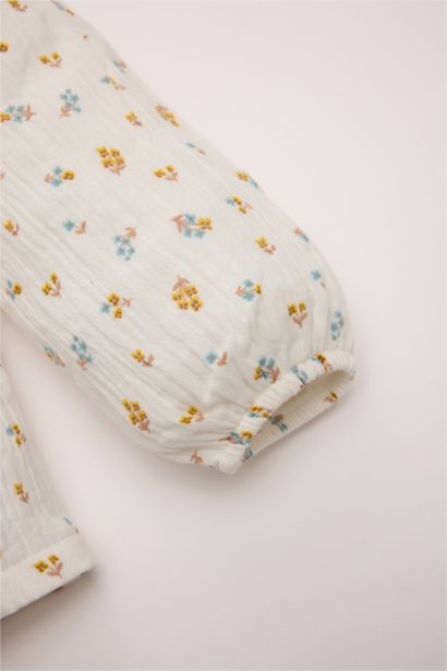 Girl Baby Muslin Floral Patterned Ruffle Collar Shirt