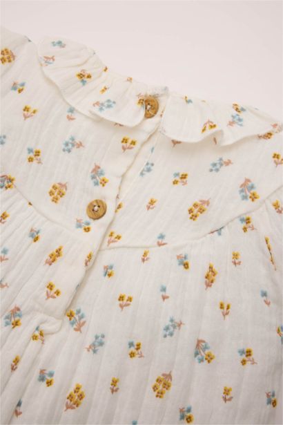 Girl Baby Muslin Floral Patterned Ruffle Collar Shirt