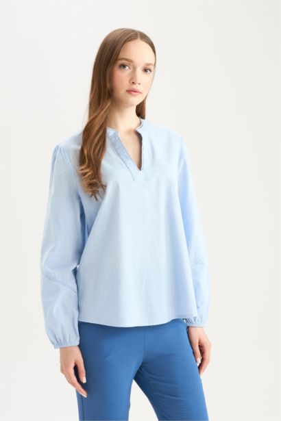 Regular Fit Crew Neck Long Sleeve Blouse