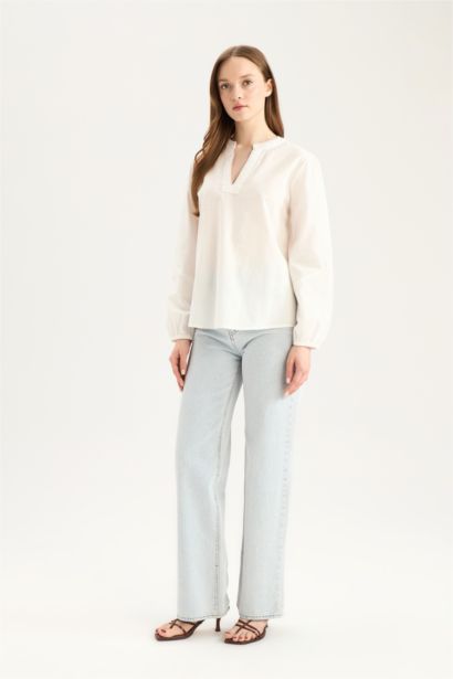 Blouse en coton flammé à manches longues Coupe régulière