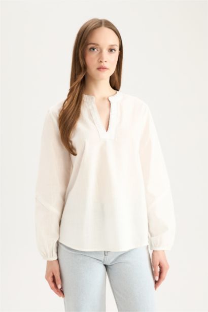 Blouse en coton flammé à manches longues Coupe régulière