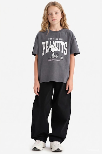 T-shirt Snoopy à col rond et manches courtes pour fille
