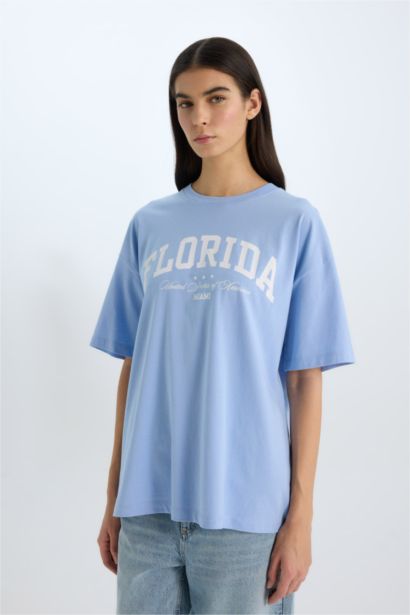 تيشيرت نص ردن كاجوال اوفر سايز بياخة مستديرة