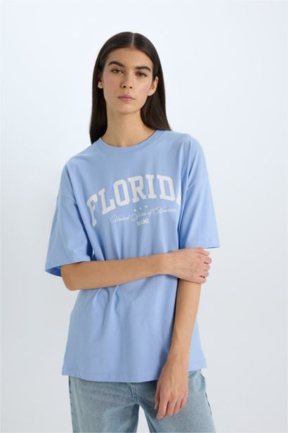 تيشيرت نص ردن كاجوال اوفر سايز بياخة مستديرة