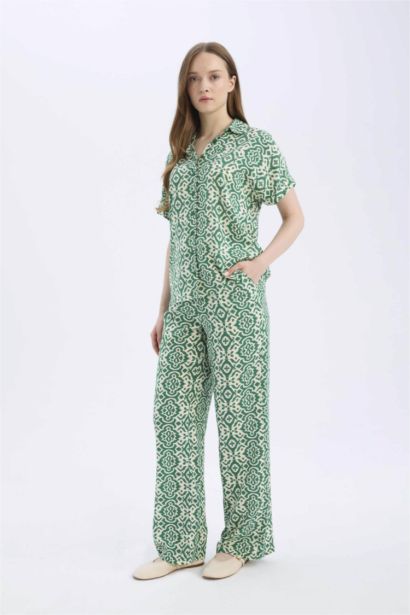 Regular Fit Desenli Beli Lastikli Düz Paça Pantolon
