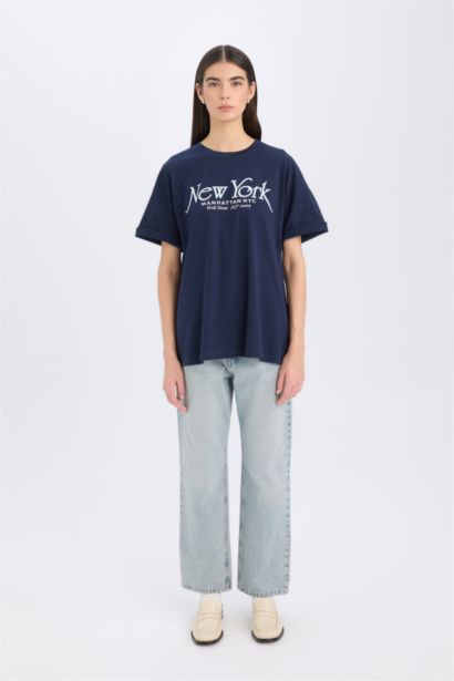 Oversize Fit Crew Neck Printed Short Sleeve T-Shirt