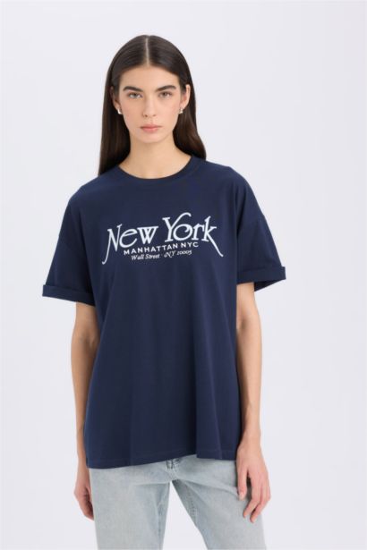 Oversize Fit Crew Neck Printed Short Sleeve T-Shirt