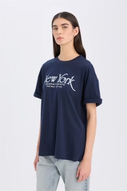 Oversize Fit Crew Neck Printed Short Sleeve T-Shirt