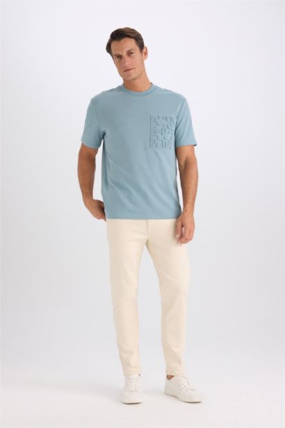 تيشيرت نص كم تقيل قصة عادية برقبة مستديرة