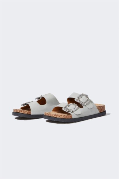 Woman Flat Sole Faux Leather Slippers