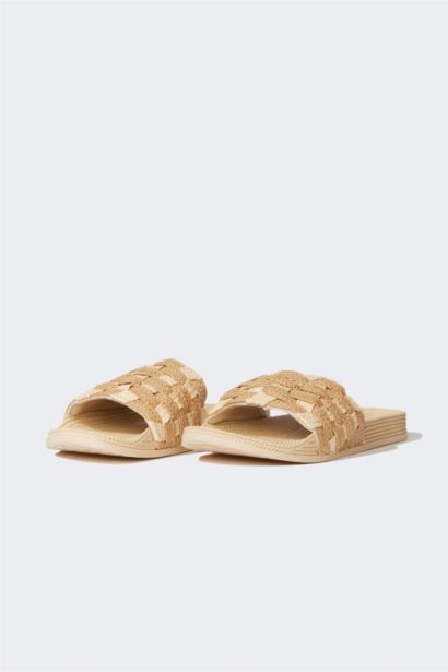 Woman Flat Sole Faux Leather Slippers