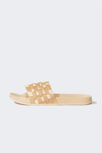 Woman Flat Sole Faux Leather Slippers