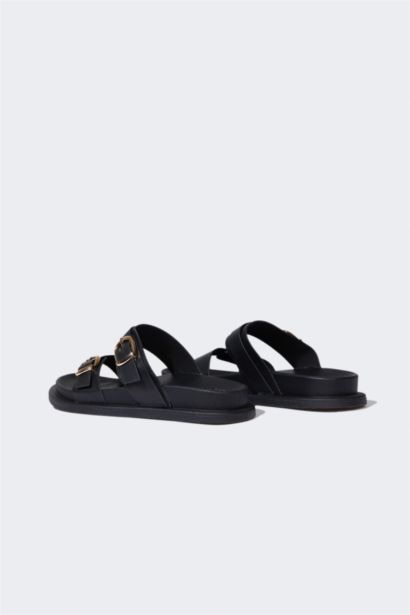 Woman Flat Sole Faux Leather Slippers