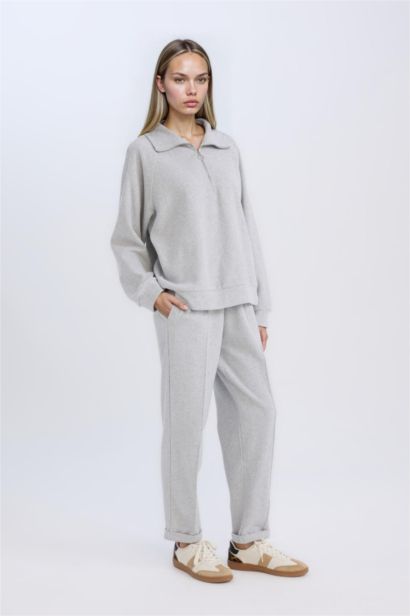 Regular Fit Elastic Waist Basic Folded Trousers