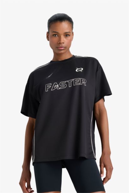 DeFactoFit Oversize Fit Crew Neck Printed Sports T-Shirt