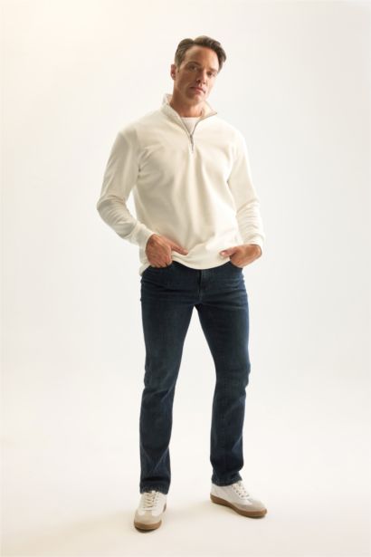 3 İplik Pamuklu Şardonlu İçi Polarlı Comfort Regular Fit Rahat Kalıp Dik Yaka Fermuarlı Kalın Sweatshirt