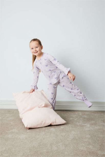 Baby Girl Cotton Butterfly Patterned Top Bottom 2 Piece Pajama Set